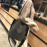 Weiyinxing Bag Women Bucket Shoulder Bag Large Capacity Vintage Matte PU Leather Lady Handbag Luxury Designer Bolsos Mujer Black