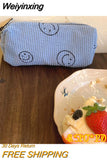 Weiyinxing Smile Corduroy Travel Cosmetic Lipstick Purse Storage Bag Kawaii Makeup Handbags Organizer Wallet Pouch Pencil Case Pen Bag