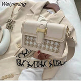 Weiyinxing de luxo feminina com design em lã, bolsa quadrada de ombro em couro pu, bolsa mensageiro de marca elegante, bolsa de celul