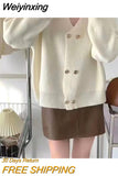 Weiyinxing New Casual Knitted Cardigan Woman Sexy V-Neck Double Breasted Women's Sweater Jacket Sweet Solid Color Female Jumper T213