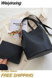 Weiyinxing Bucket Bag Women's High-capacity Handbags 2023 Korean Version Fashion Advanced Texture Silk Scarf Handheld Bucket Bags Niche