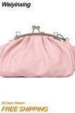Weiyinxing Shoulder Bag Metal Clip Buckle Women Shoulder Handbags Shell Shape Small Leather Pleated Cloud Lady Purse for Travel Dating