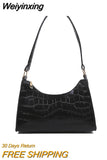 Weiyinxing Women HandBag Fashion PU Leather Western Style Alligator Pattern Lady' Armpit Bag Popular Trendy Retro Shoulder Bag Solid Color
