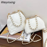 Weiyinxing HandBag Stylish Pearl Clutch Fashion Crossbody Bags For Women 2023 Simple Clip Casual Women's Shoulder Bag Frame Quilted
