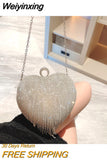 Weiyinxing Evening Bag Heart Pattern Silver Clutch Womens Fashion Diamond Banquet Clutch And Purse Wedding Bridal Prom Wallets