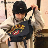 Weiyinxing LOVE YOU cute japanese cartoon Kawaii Canvas Denim Bag High capacity messenger bag women's bag handbag storage bag