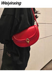 Weiyinxing Fashion Womens Saddle Shoulder Bag Luxury Designer Handbag Simple Solid Color Semicircle Elegant Gentle Lady Crossbody Bags