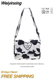Weiyinxing Leopard Print Women Furry Shoulder Crossbody Bag Soft Plush Cool Girls Messenger Bags Fashion Design Ladies Purse Handbags