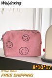 Weiyinxing Smile Corduroy Travel Cosmetic Lipstick Purse Storage Bag Kawaii Makeup Handbags Organizer Wallet Pouch Pencil Case Pen Bag