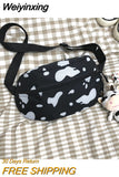Weiyinxing Women's Canvas Bag New Fashion Cow Print Foreign Style Students Crossbody Bag Soft Girl Shopping One Shoulder Bag Trendy Pendant