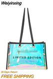 Weiyinxing Women Letters Large Capacity Totes Shoulder Bags Laser PVC Transparent Handbag Female Casual Clear Summer Holiday Beach Bag