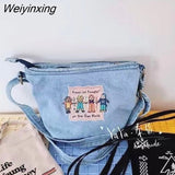 Weiyinxing Japanese Cartoon Kawaii Cute Little Man Denim Bag High Capacity Messenger Bag Women's Bag Handbag Storage Bag Satchels