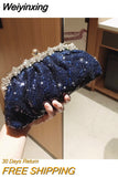 Weiyinxing Blue Clutch Bag Women Bling Sequin Purses and Handbag Diamonds Women's Wallet Chain Shoulder Female Party Clutch