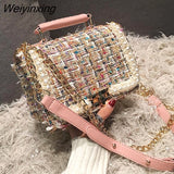 Weiyinxing Winter Fashion New Female Square Tote Bag Quality Woolen Pearl Women's Designer Handbag Ladies Chain Shoulder Crossbody Bag