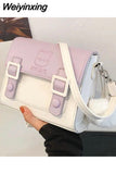 Weiyinxing Kawaii Cat Shoulder Bag for Women Embroidery Cartoon Solid Color Leather Crossbody Bag Female Summer Mobile Phone Package