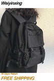 Weiyinxing Preppy Students Backpack Large Capacity Button Travel Bag Solid Simple Harajuku Chic Fashion Retro Unisex High Street