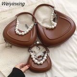 Weiyinxing Brand Tote Bag For Women 2023 Fashion Handbag And Purse Luxury Pearl Necklace Lady Crossbody Bag Simple Women's Shoulder Bag
