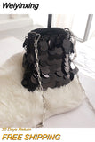 Weiyinxing Women Mini Bag Sequins Handbags Silver Bag Women Small Tote Bag Bling Bling Fashion Lady Bucket Handbags Girls Glitter Purses