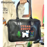 Weiyinxing Puppy Waterproof Pu Leather Bag Cute Cartoon Large Capacity Shoulder Bag Tote Bag Women's Bag Storage Bag Messenger Bag
