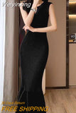 Weiyinxing Women Sexy Bodycon Dress Spring Summer New Temperament Office Lady Elegant Black Knitted Mermaid Dress Ribbed Casual Robe P554