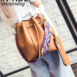 Weiyinxing Color Strap Bucket Bag for Women Pu Leather Shoulder Bag Desinger Ladies Crossbody Bags Bolsa Feminina Purse and Handbag