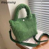 Weiyinxing Capacity Corduroy Bucket Bag Japanese Cute Plush Messenger Bag Kawaii Women's Bag Handbag Tote Bag Purses Little Bag