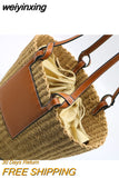 weiyinxing Straw Basket Bags Designer Rope Woven Women Shoulder Bags Summer Beach Crossbody Bag Pu Leather Patchwork Large Tote Sac