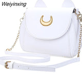 Weiyinxing Summer Sailor Moon Ladies Handbag Black Luna Cat Shape Chain Shoulder Bag PU Leather Women Messenger Crossbody Small Bag