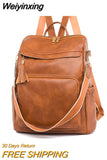Weiyinxing Pu Leather Backpack Women Vintage Shoulder Bag Ladies High Capacity Travel Backpacks School Bags Girls Mochila Feminina