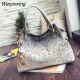 Weiyinxing Women handbags hollow out ombre floral print shoulder crossbody bags ladies pu leather totes messenger bag female Bolsa Feminina