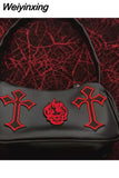 Weiyinxing Gothic Y2k Handbag for Women Black Cross Skull Lipstick Purse Pu Leather High Quality Zipper Trend Female Underarm Bag