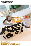 Weiyinxing Corduroy Women's Cosmetic Bag Simple Plaid Girls Canvas Pencil Case Leopard Print Ladies Lipstick Storage Bag Small Wallet