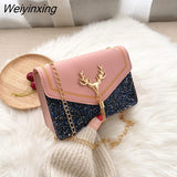 Weiyinxing Women's Crossbody Small Square Bag Fashion Antlers Decoration Shoulder Bag Ladies Phone PU Leather Women Small Messenger Bag