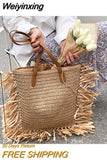 Weiyinxing Straw Shoulder Bag Women Design Handbag Bohemian Round Woven Large Capacity Tote Summer Beach Travel Shopper Purse