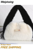 Weiyinxing Women's Soft Plush Shoulder Bag Contrast Color Ladies Faux Fur Clutch Purse Tote Handbags Winter Female Dinner Party Bag