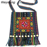 Weiyinxing Hmong Tribal Ethnic Thai Indian Boho Shoulder Bag Message Bag for Women Embroidery Tapestry Tote Messenger