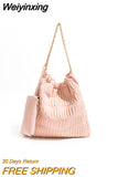 Weiyinxing Ruched Large Capacity Tote Bag Quilted Women Shoulder Bags Drawsting Chains Handbags Luxury Soft Pu Leather Big Purses