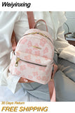 Weiyinxing Leather Shoulder Mini Small Backpack Multi-Function Ladies Phone Pouch Pack Flower Print Ladies School Backpack Bag for Women