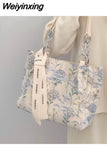 Weiyinxing Elegant Tote Bags for Women Floral Embroidery Casual Handbag Large Capacity Gentle Lady Fashion Shopping Shoulder Bag Bolsa