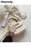 Weiyinxing Cute Bear Casual Saddle Bag for Women Korean Style 2023 Winter New Trend Coin Purse Female Fashion Pu Leather Shoulder Bag