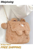 Weiyinxing Cute Bear Shoulder Bag for Women Soft Fluffy Kawaii Versatile Trend Purse Winter Casual Girls Kid Solid Color Crossbody Bag