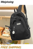 Weiyinxing New Nylon Women Backpack Female Solid Color Travel Bag Preppy Multiple Pockets Schoolbag for Teenage Girl Bookbag