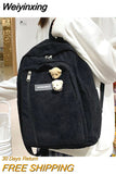 Weiyinxing Soft Corduroy Woman Backpack School Backpack for Teenage Girls Harajuku Female Fashion Travel Bag Student Lady Book BagPack
