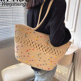 Weiyinxing Beach Basket Summer Bag straw Bag Ffashion Beach Bbags Big Rattan Shoulder Bags Large Capacity Woven Bag Hand-Made Handbags