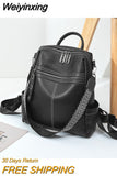 Weiyinxing Leather Backpack Women Solid Color Fashion Wild Trend Casual Large Capacity Ladies Travel Bag Backpack for Teenage Girls