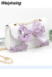 Weiyinxing Lolita Bow Lace Shoulder Bag for Girl Pearl Jk Kawaii 2023 New Trend Purse Japan Style Gentle Female Designer Crossbody Bag