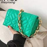 Weiyinxing Branded Solid Color Thick Chain Quilted Shoulder Bags for Women 2023 Summer New Fashion Purses and Handbag Clutch Flap