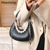 Weiyinxing Brand Tote Bag For Women 2023 Fashion Handbag And Purse Luxury Pearl Necklace Lady Crossbody Bag Simple Women's Shoulder Bag