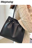 Weiyinxing Elegant Tote Bags for Women Luxury Designer Simple Leather Shoulder Bag Solid Color White Large Capcacity Fashion Handbag