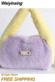 Weiyinxing Women's Soft Plush Shoulder Bag Contrast Color Ladies Faux Fur Clutch Purse Tote Handbags Winter Female Dinner Party Bag